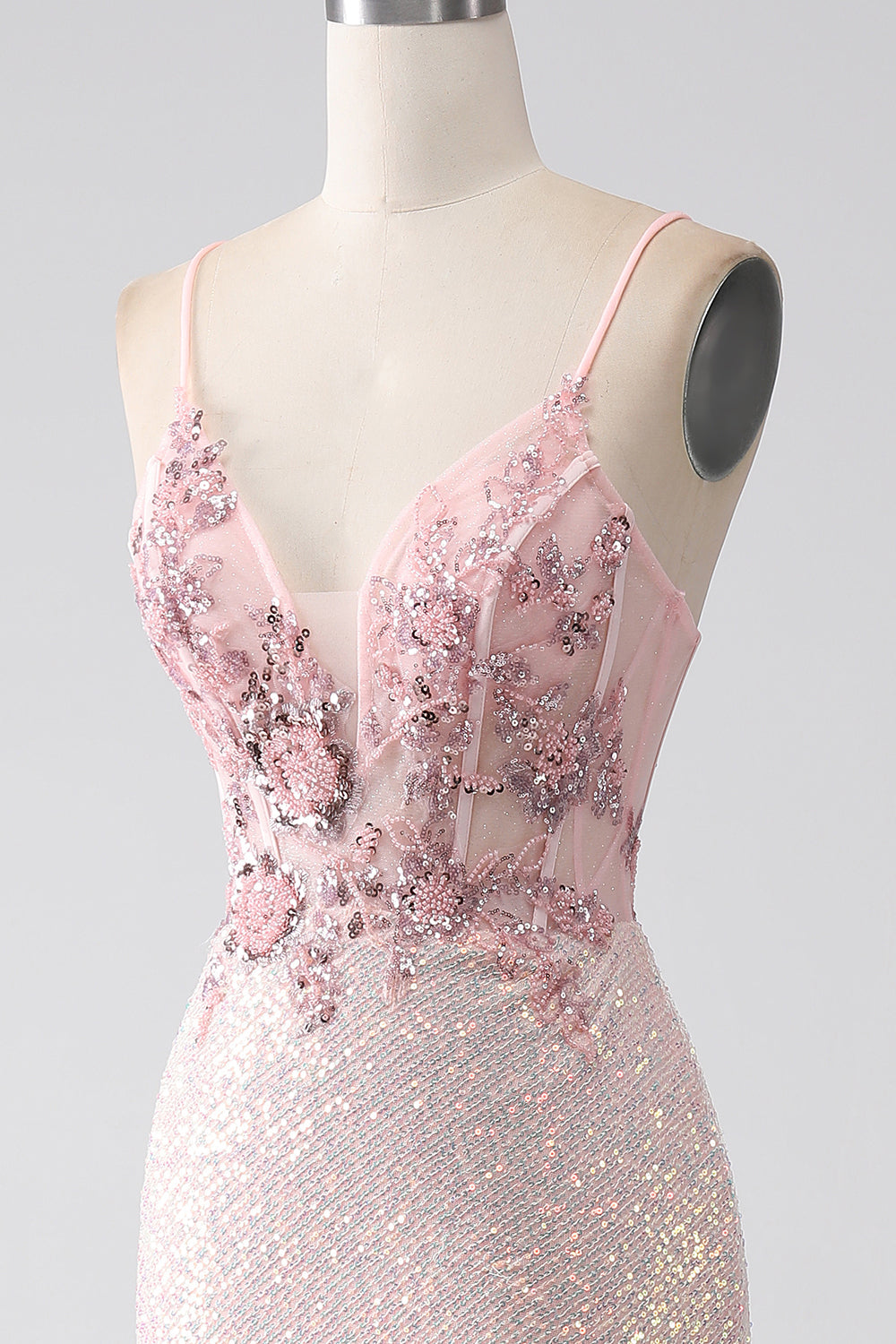 Glitter rosa perline sirena abito da ballo con fessura