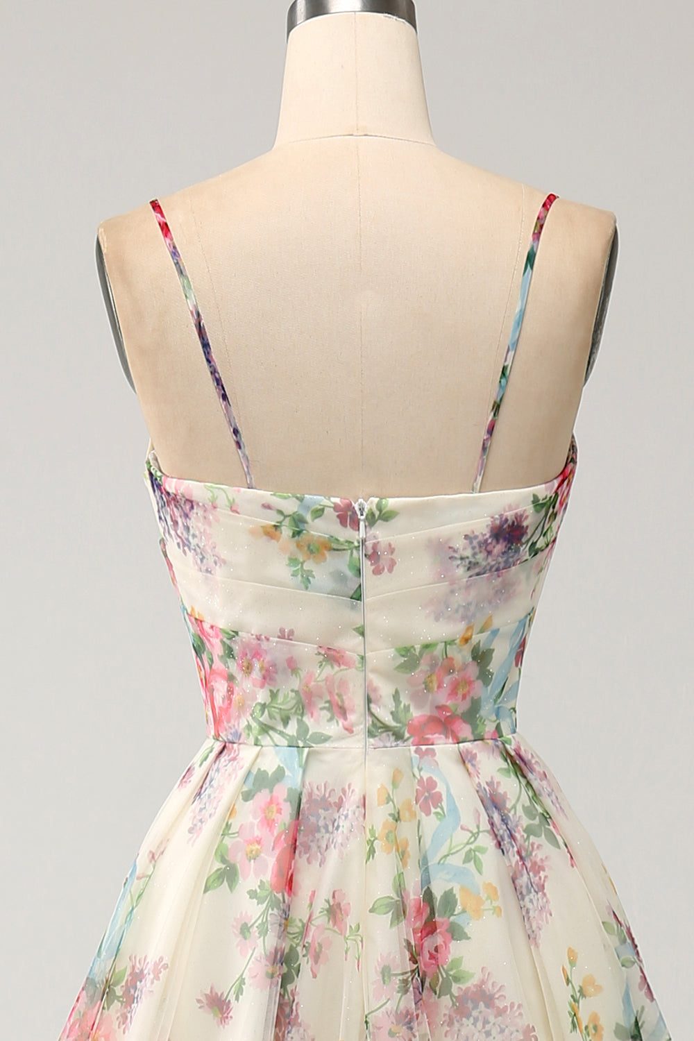 A-Line Flower Printed Ivory Abito da ballo con fessura