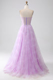 Lavanda stampato senza spalline Corsetto vestito da ballo con perline
