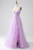 Lavanda stampato senza spalline Corsetto vestito da ballo con perline