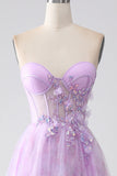 Lavanda stampato senza spalline Corsetto vestito da ballo con perline