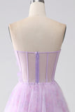 Lavanda stampato senza spalline Corsetto vestito da ballo con perline