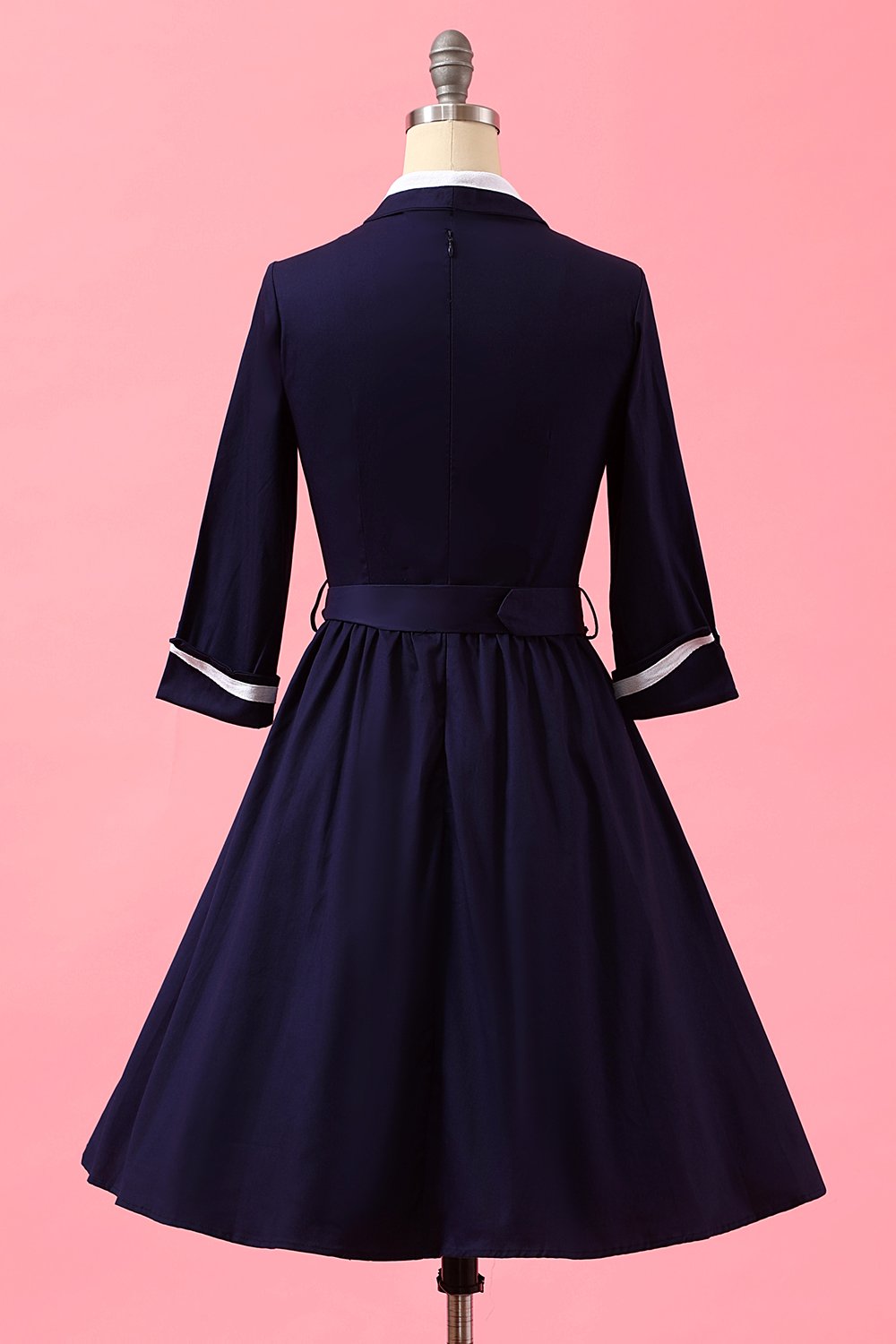 Navy Blue Patchwork scollo a V vestito casuale Wrap