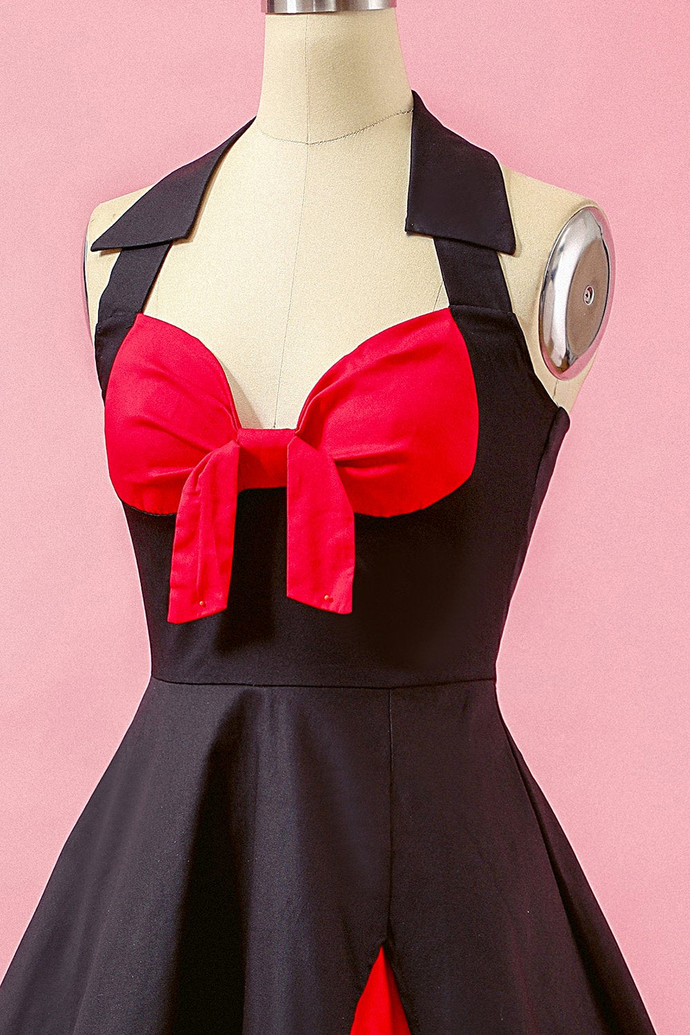 Nero Patchwork scollo a V swing Party Dress