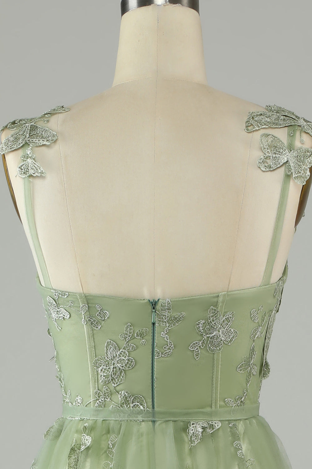 Abiti linea A verde corsetto lungo abito da ballo di tulle con farfalle 3D