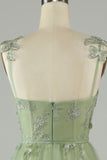 Abiti linea A verde corsetto lungo abito da ballo di tulle con farfalle 3D