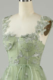 Abiti linea A verde corsetto lungo abito da ballo di tulle con farfalle 3D