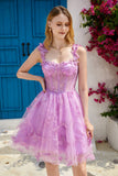Viola a linea corsetto abito da cocktail con fiori 3D