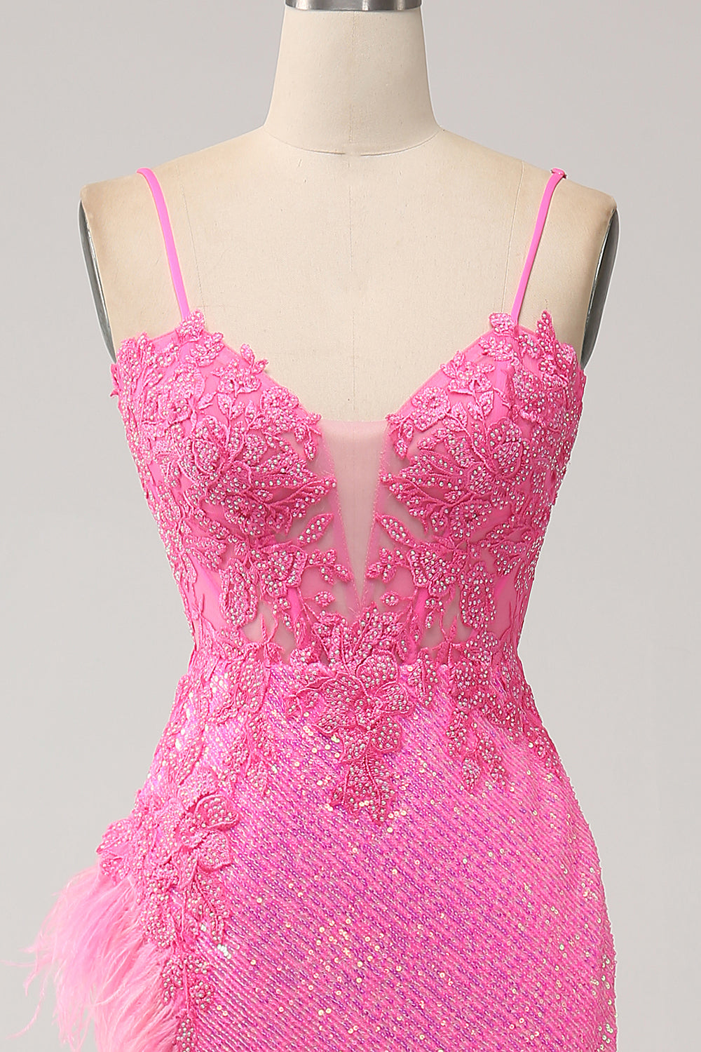 Di moda Sirena Spalline sottili Paillettes Rosa Abito Lungo Ballo con Applicazioni