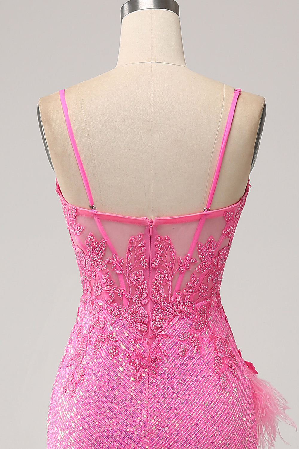 Di moda Sirena Spalline sottili Paillettes Rosa Abito Lungo Ballo con Applicazioni