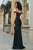 Glitter Off the Shoulder Nero Mermaid Abito Lungo Prom