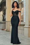 Glitter Off the Shoulder Nero Mermaid Abito Lungo Prom