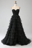 Glitter Sweetheart Corsetto nero Prom Dress con fessura