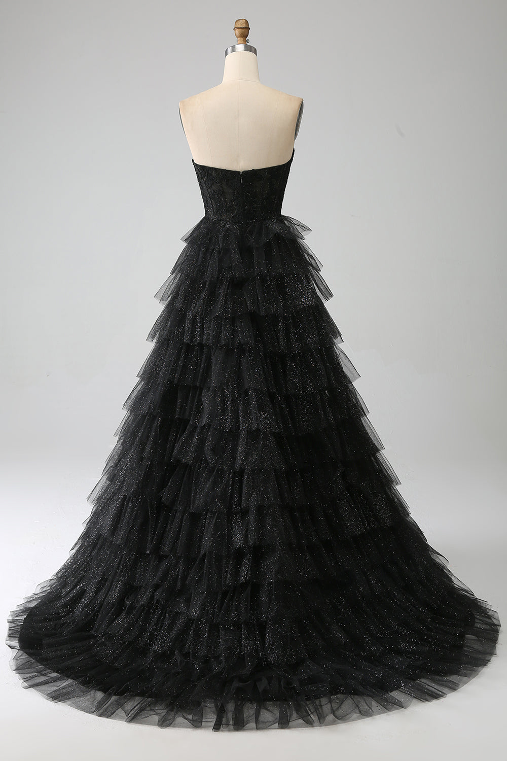 Glitter Sweetheart Corsetto nero Prom Dress con fessura