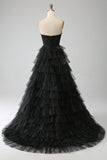 Glitter Sweetheart Corsetto nero Prom Dress con fessura