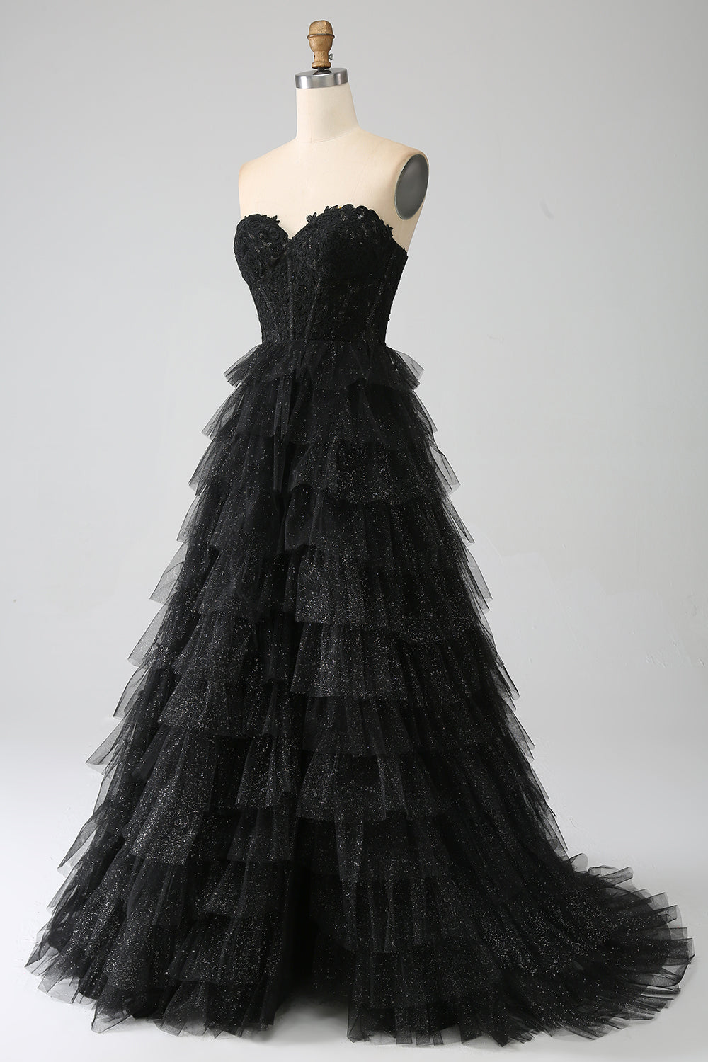 Glitter Sweetheart Corsetto nero Prom Dress con fessura