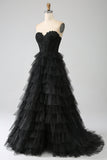 Glitter Sweetheart Corsetto nero Prom Dress con fessura
