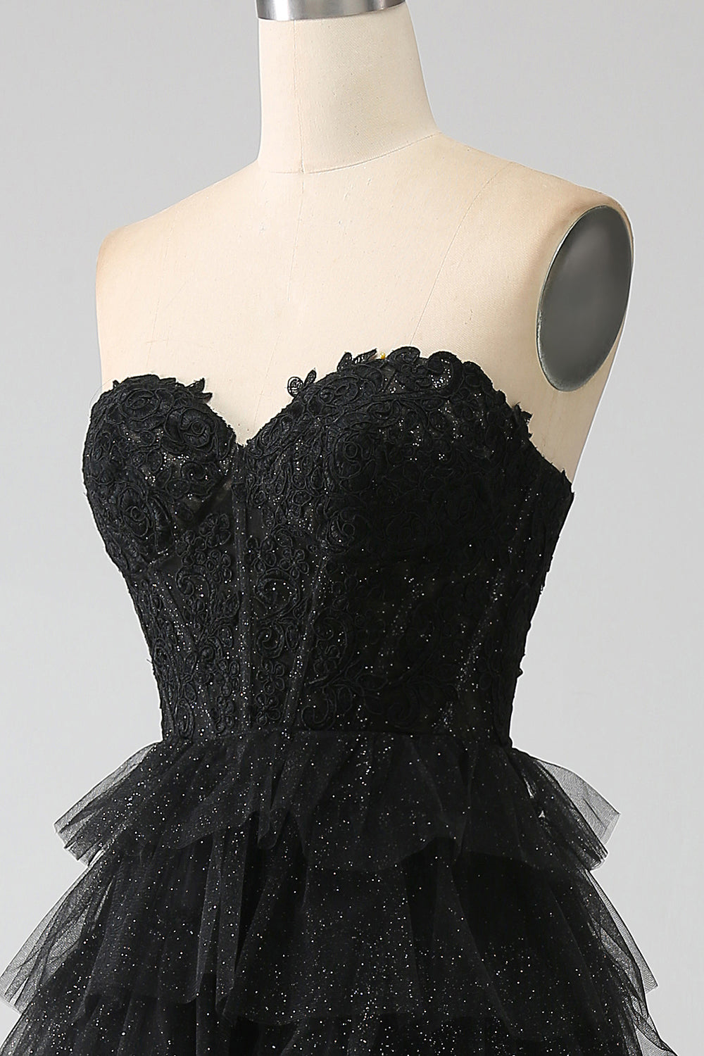 Glitter Sweetheart Corsetto nero Prom Dress con fessura