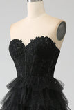 Glitter Sweetheart Corsetto nero Prom Dress con fessura