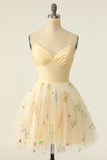 Champagne Tulle A-line cocktail Abito con ricamo
