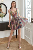 Paillettes A-line Lace-Up Back Homecoming Dress