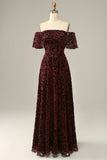 Abito da sera Burgundy Flower Off The Shoulder