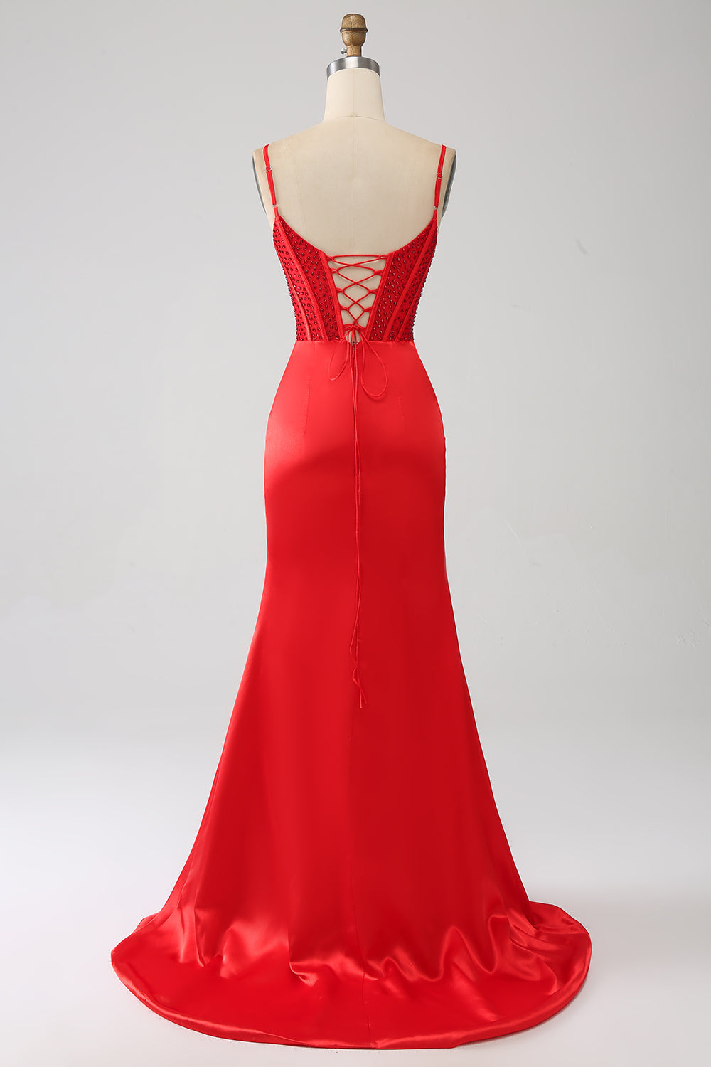Satin Sirena in rilievo rosso Prom Dress con fessura