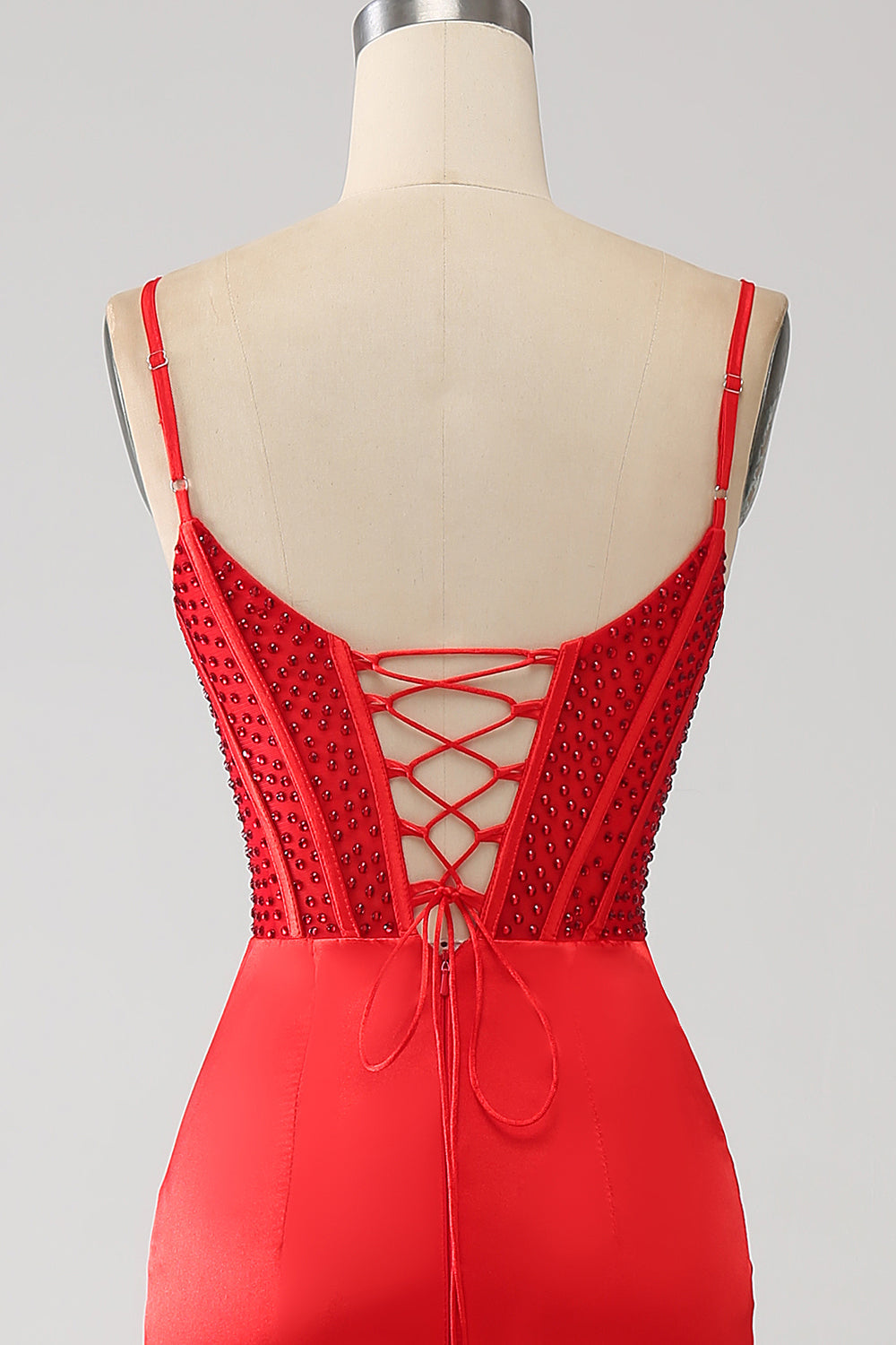 Satin Sirena in rilievo rosso Prom Dress con fessura