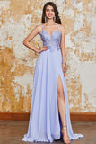 Splendido A Line Spalline sottili Lavanda Abito Lungo Ballo con Crisscroce Indietro