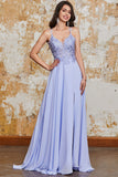 Splendido A Line Spalline sottili Lavanda Abito Lungo Ballo con Crisscroce Indietro