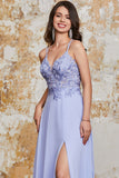 Splendido A Line Spalline sottili Lavanda Abito Lungo Ballo con Crisscroce Indietro