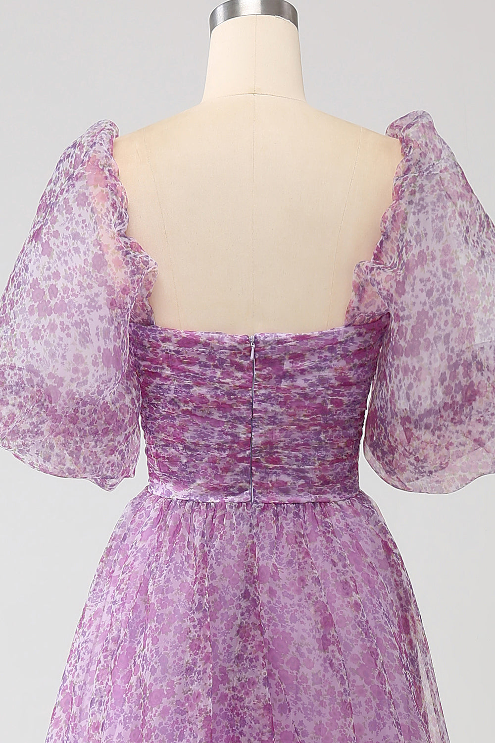 A-Line Scollo quadrato viola Corsetto Prom Dress con mezze maniche