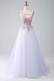 A-Line One Shoulder Pink Prom Dress con applicazioni