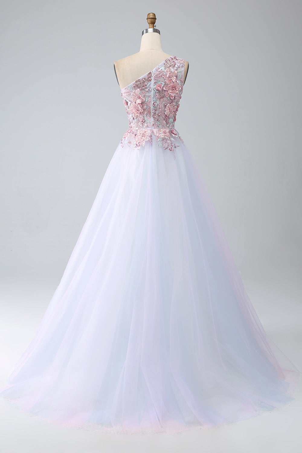 A-Line One Shoulder Pink Prom Dress con applicazioni