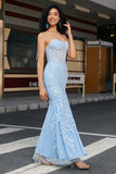 Elegante sirena Sweetheart abito da ballo corsetto azzurro con appliques