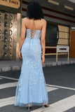 Elegante sirena Sweetheart abito da ballo corsetto azzurro con appliques