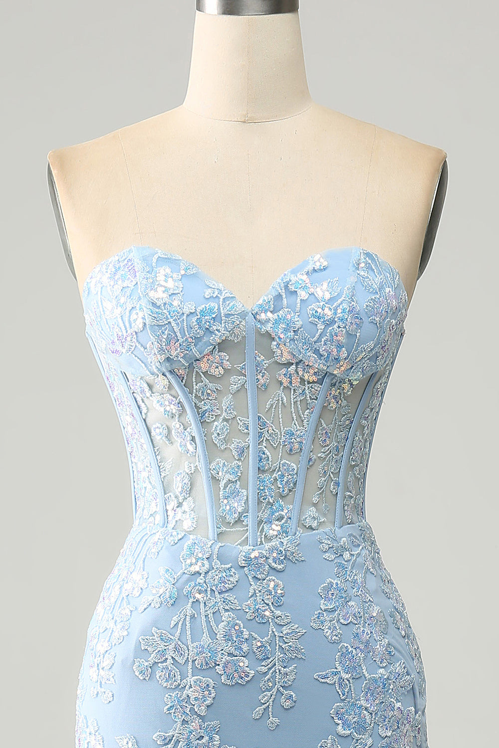 Azzurro sirena Sweetheart Corsetto Appliques Abito da Cerimonia con fessura laterale