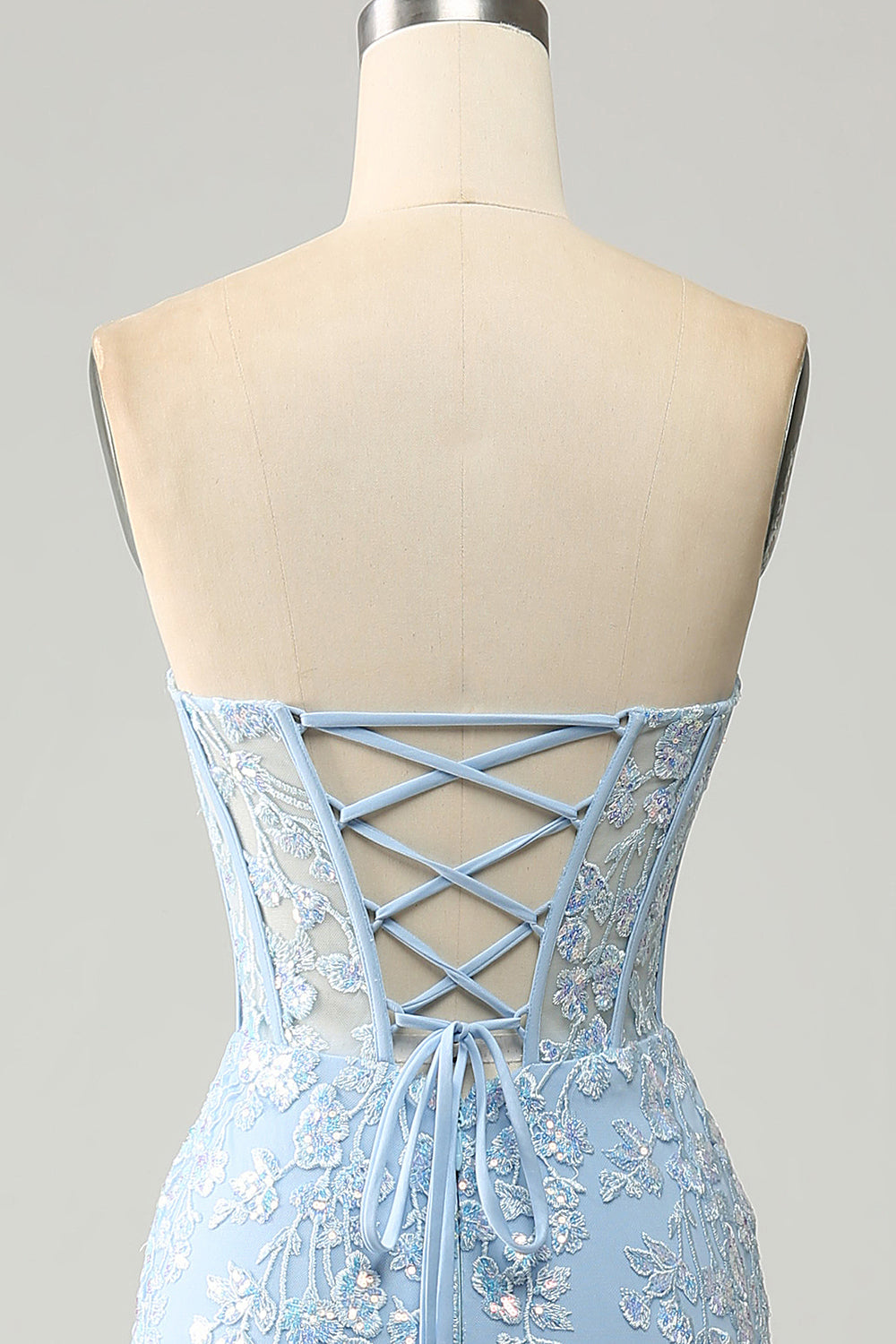 Azzurro sirena Sweetheart Corsetto Appliques Abito da Cerimonia con fessura laterale