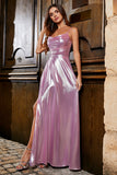 Sparkly A Line Spaghetti Straps Rosa Abito Lungo Prom con Split Anteriore