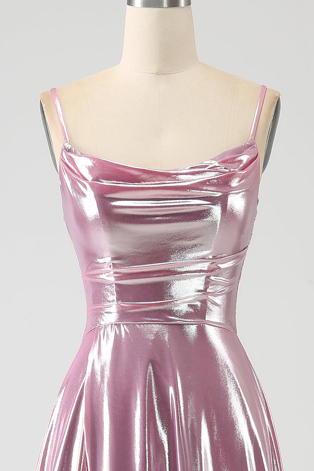 Splendida linea di spalline sottili rosa abito da ballo lungo con spacco anteriore