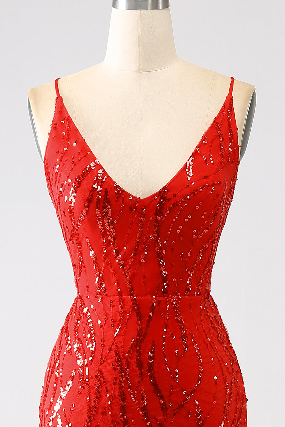 Glitter rosso sirena lungo paillettes abito da ballo con fessura