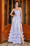 Splendida linea spaghetti spalline lavanda corsetto abito da ballo con fessura