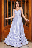 Splendida linea spaghetti spalline lavanda corsetto abito da ballo con fessura