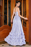 Splendida linea spaghetti spalline lavanda corsetto abito da ballo con fessura