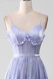Lavanda Spaghetti Straps A Line Ruffles Prom Dress con spacco