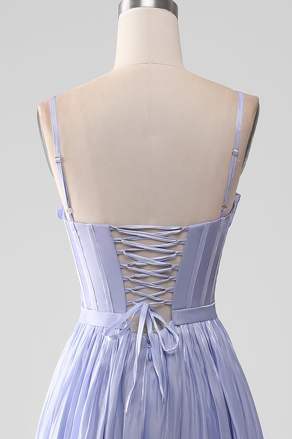 Lavanda Spaghetti Straps A Line Ruffles Prom Dress con spacco