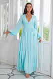 Chiffon Verde Chiaro Abito Lungo Prom con Spacco
