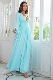 Chiffon Verde Chiaro Abito Lungo Prom con Spacco