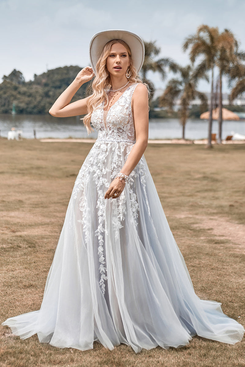 Zapaka Donne Abito da sposa in tulle bianco in pizzo Abito da