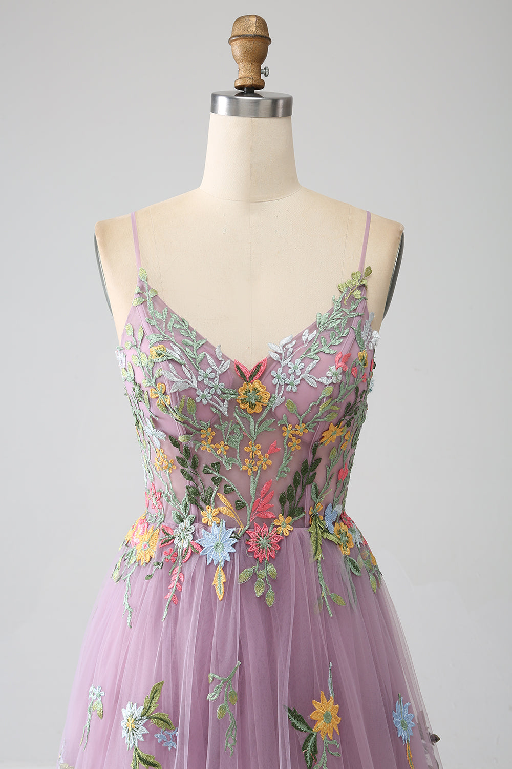Malva A-Line Spaghetti Straps Tulle Abito Lungo Prom Con Ricamo